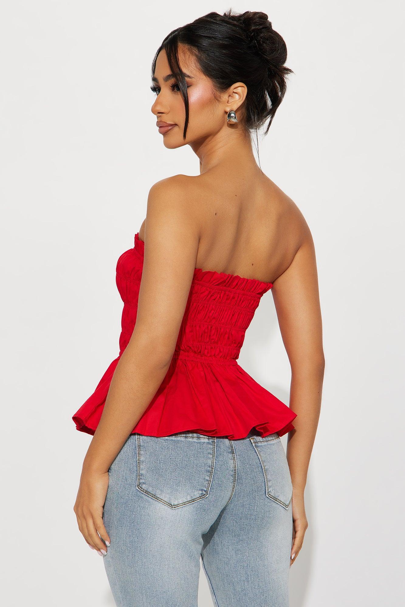 Beloved Sweetheart Smocked Tube Top - Red Product Image