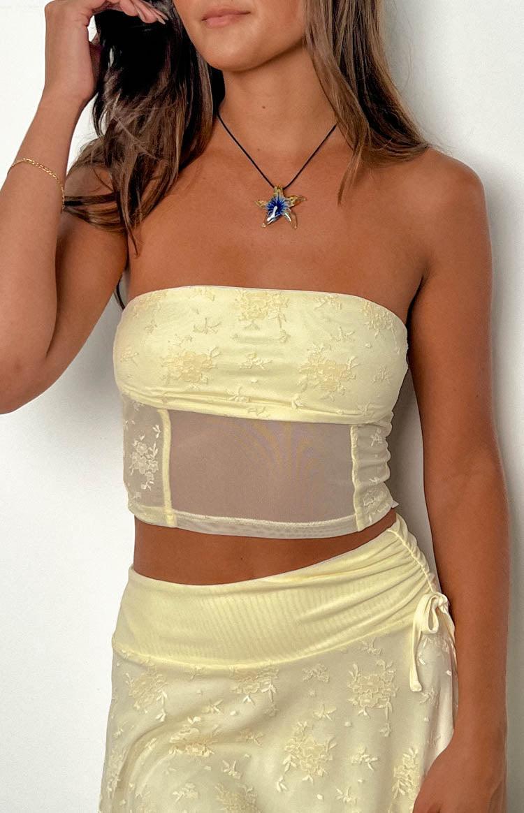 Stay Yellow Strapless Mesh Corset Top Product Image