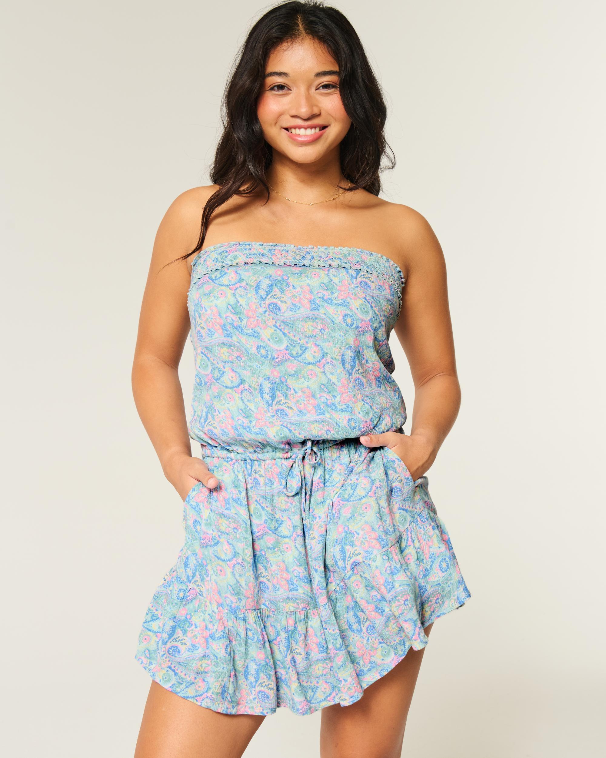 Strapless Drawstring Blouson Mini Dress Product Image