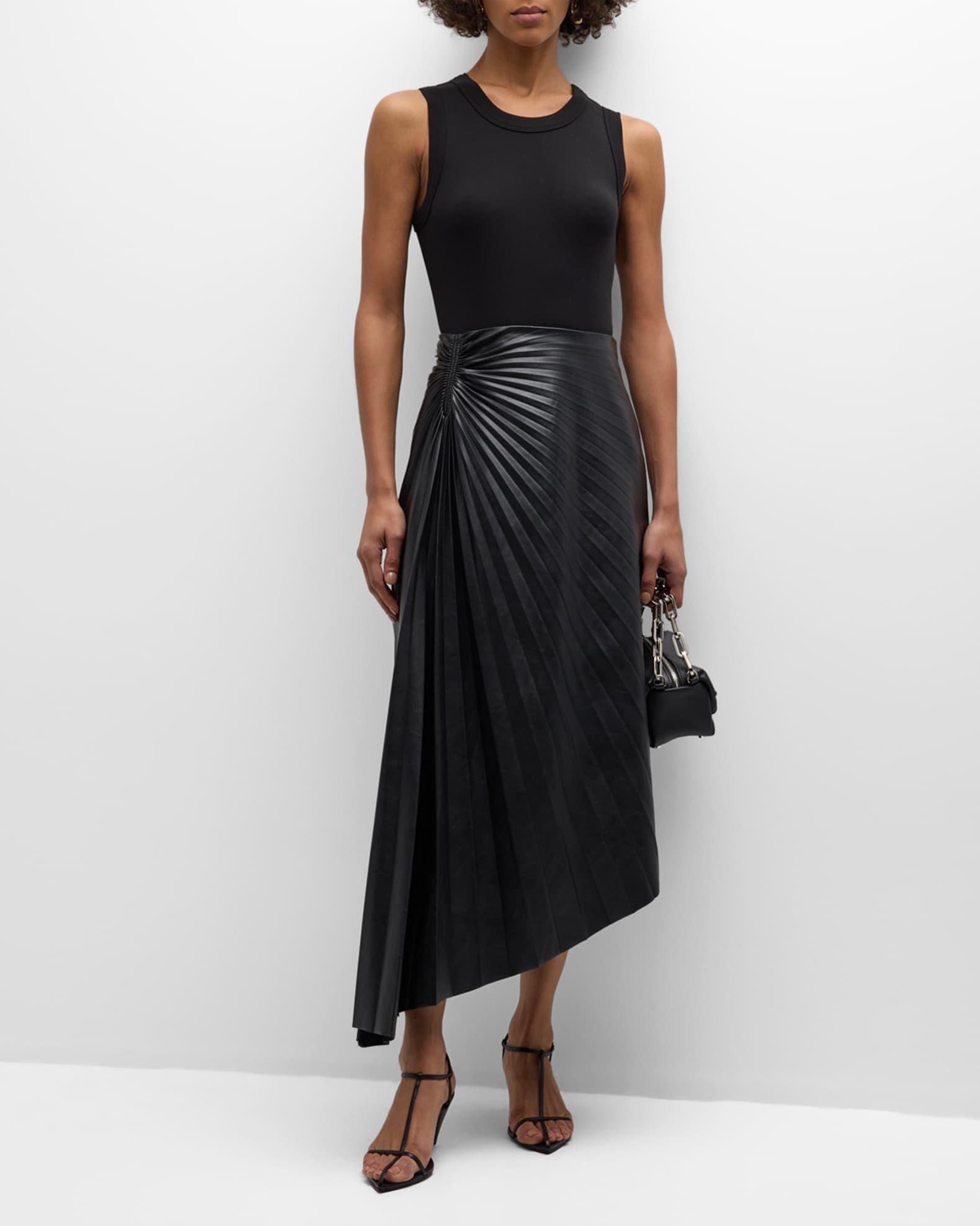 Tracy Pleated Side-Ruched Faux Leather Maxi Skirt Product Image
