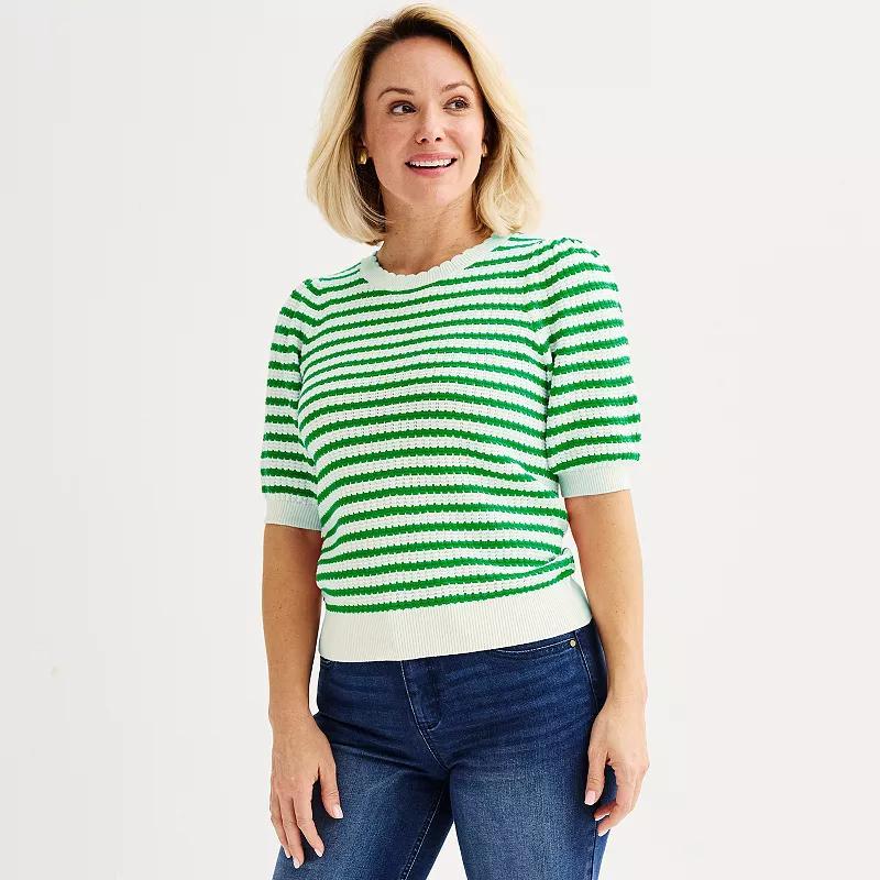 Women's Draper James Puffed Short Sleeve Striped Sweater, Size: Small, Red Stripe Product Image