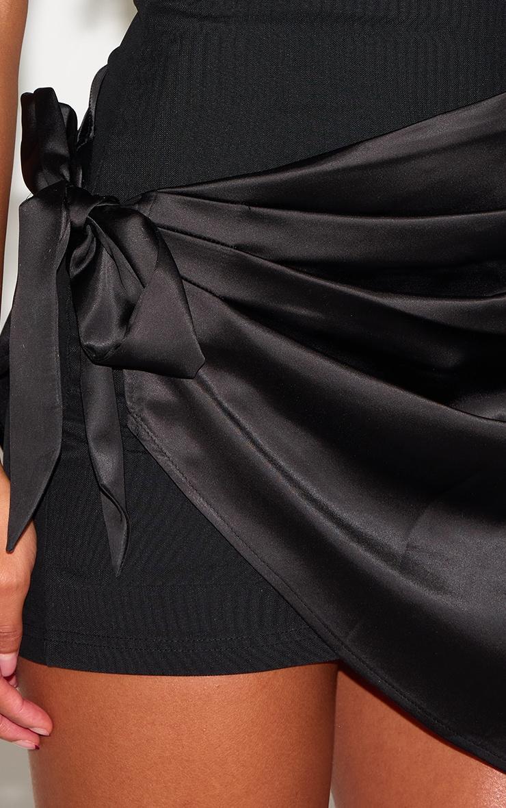 Black Woven High Neck Satin Drape Mini Dress Product Image