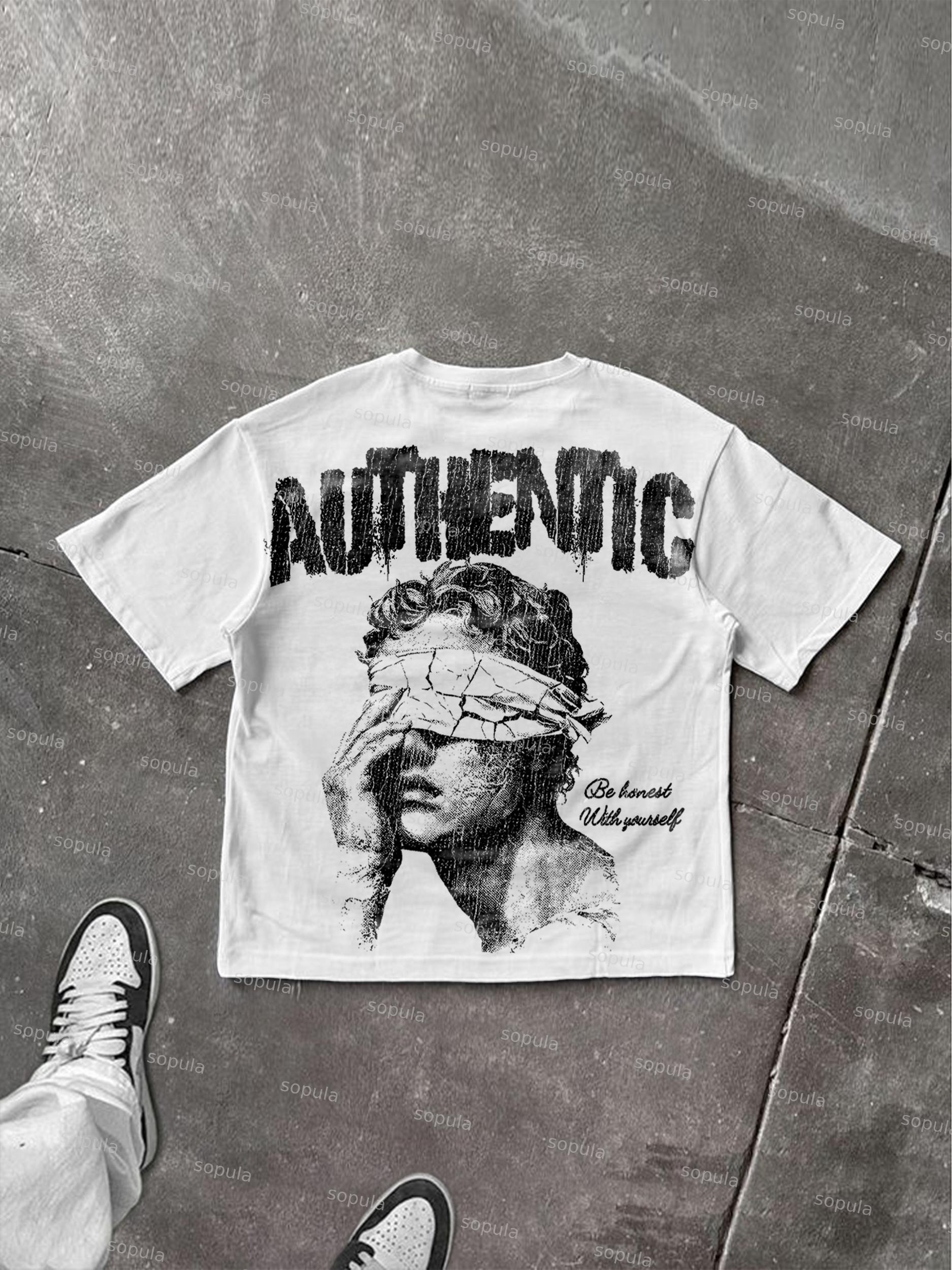 Authentic Abstract Portrait Print Cotton T-shirt Product Image