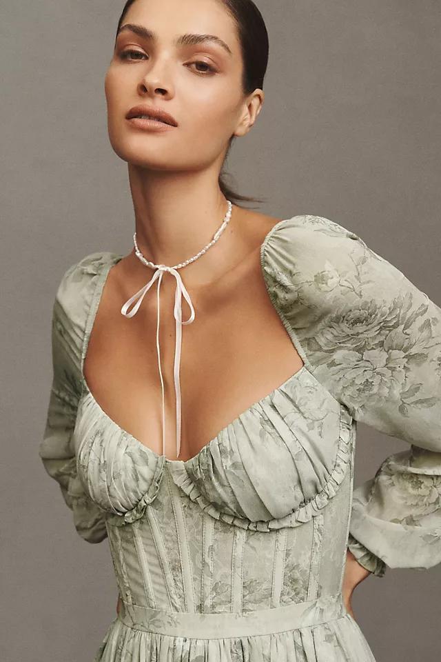 V. Chapman Carmella Long-Sleeve Corset Side-Slit Chiffon Maxi Dress Product Image