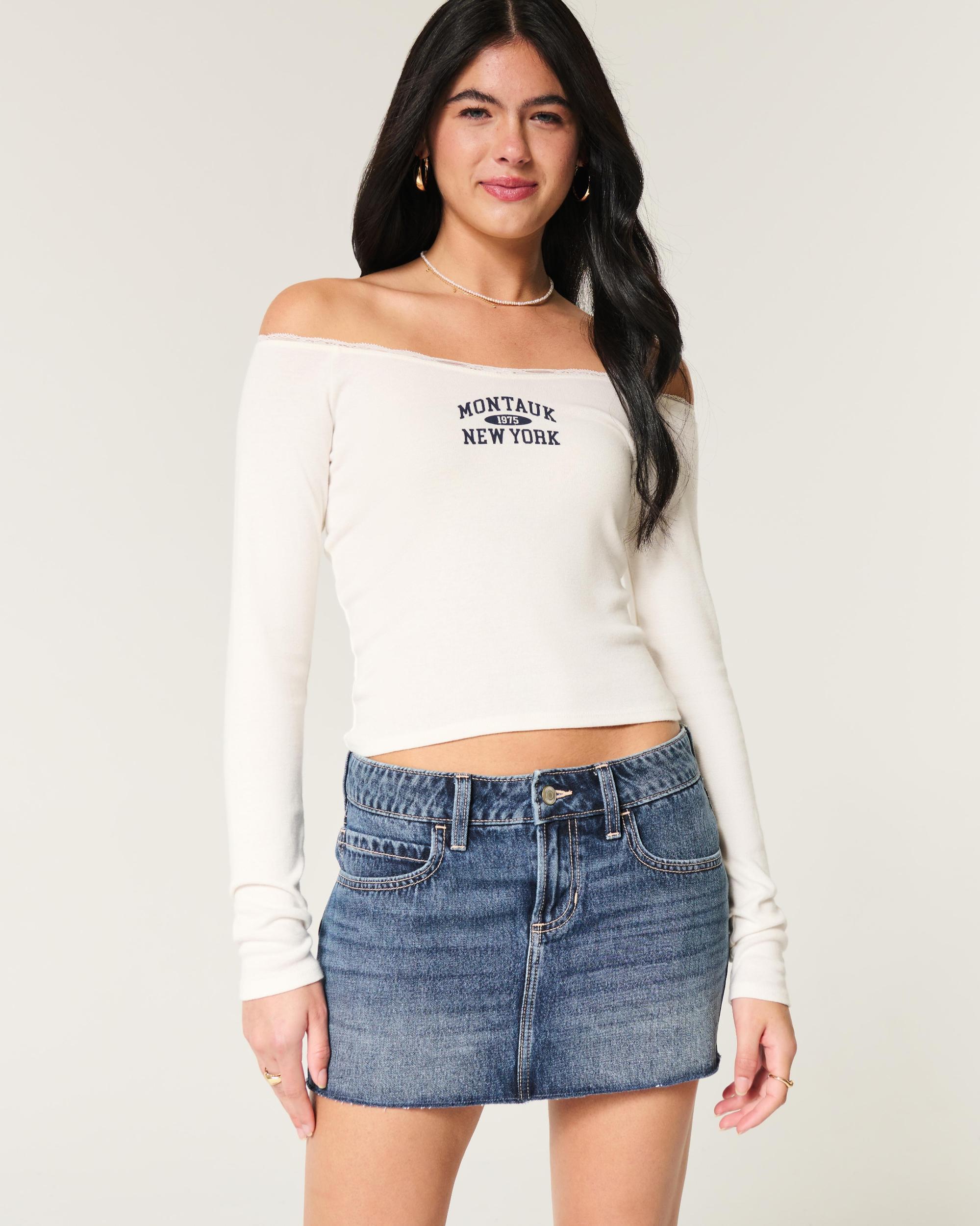 Low-Rise Light Wash Denim Mini Skort Product Image