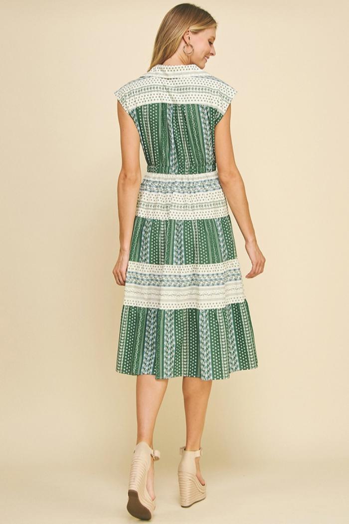 Mara Print Contrast Tiered Midi Dress Product Image
