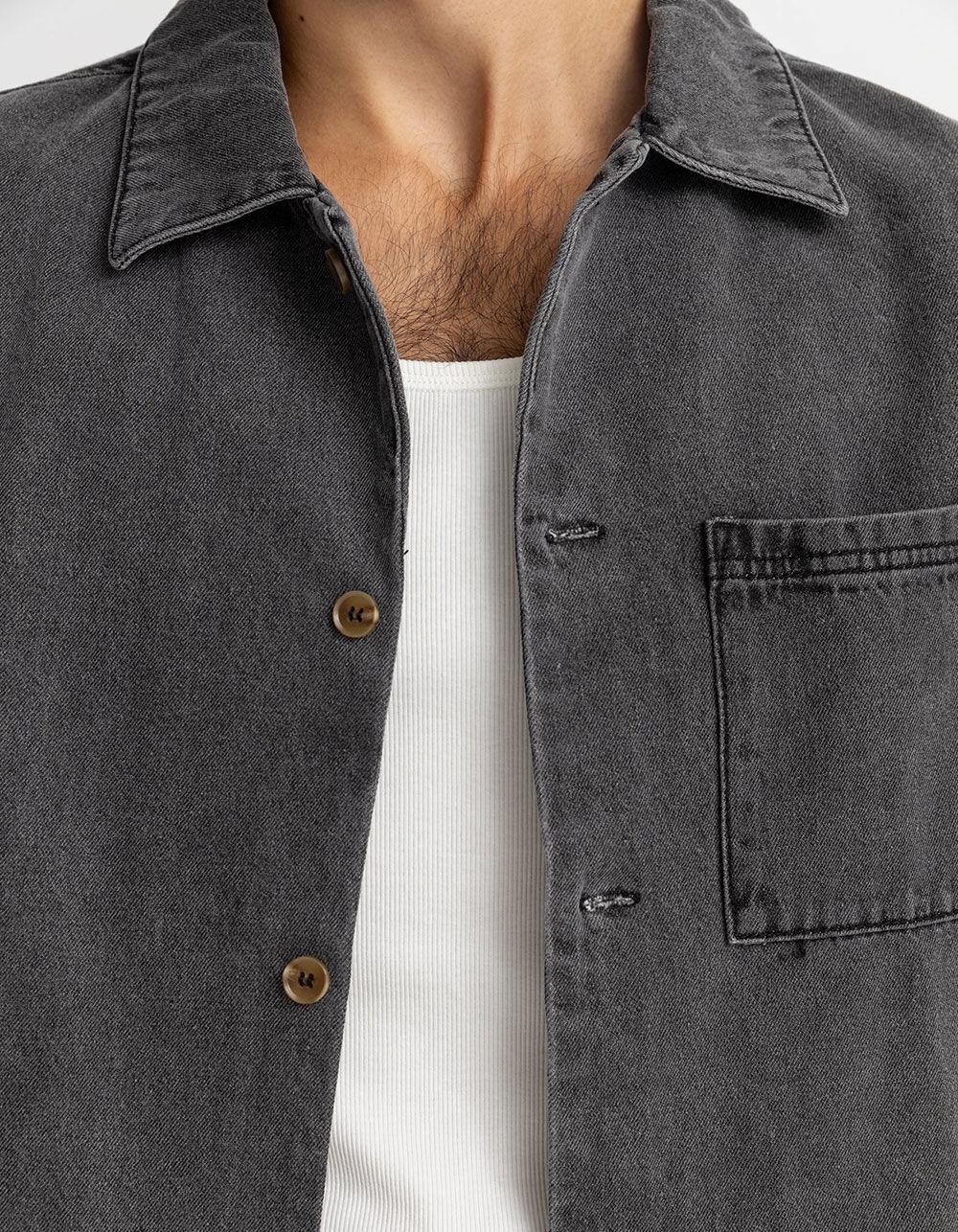 RHYTHM Mens Button Up Denim Shirt - WASHED BLACK Product Image