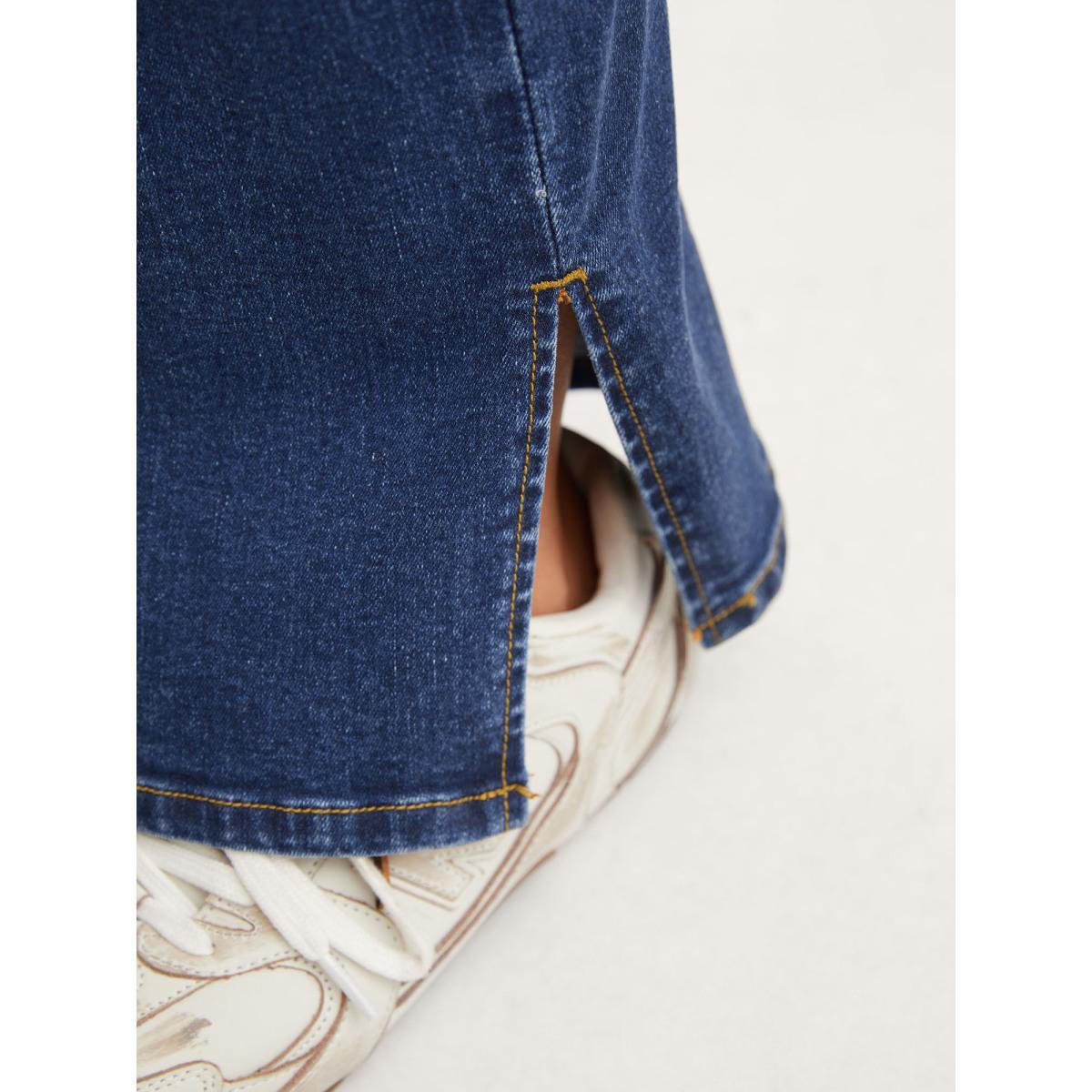 Plus Size Vintage Split Hem Straight-Leg Jeans Women Denimblue High stretch Slanted pocket Jeans BloomChic 20/2X Product Image