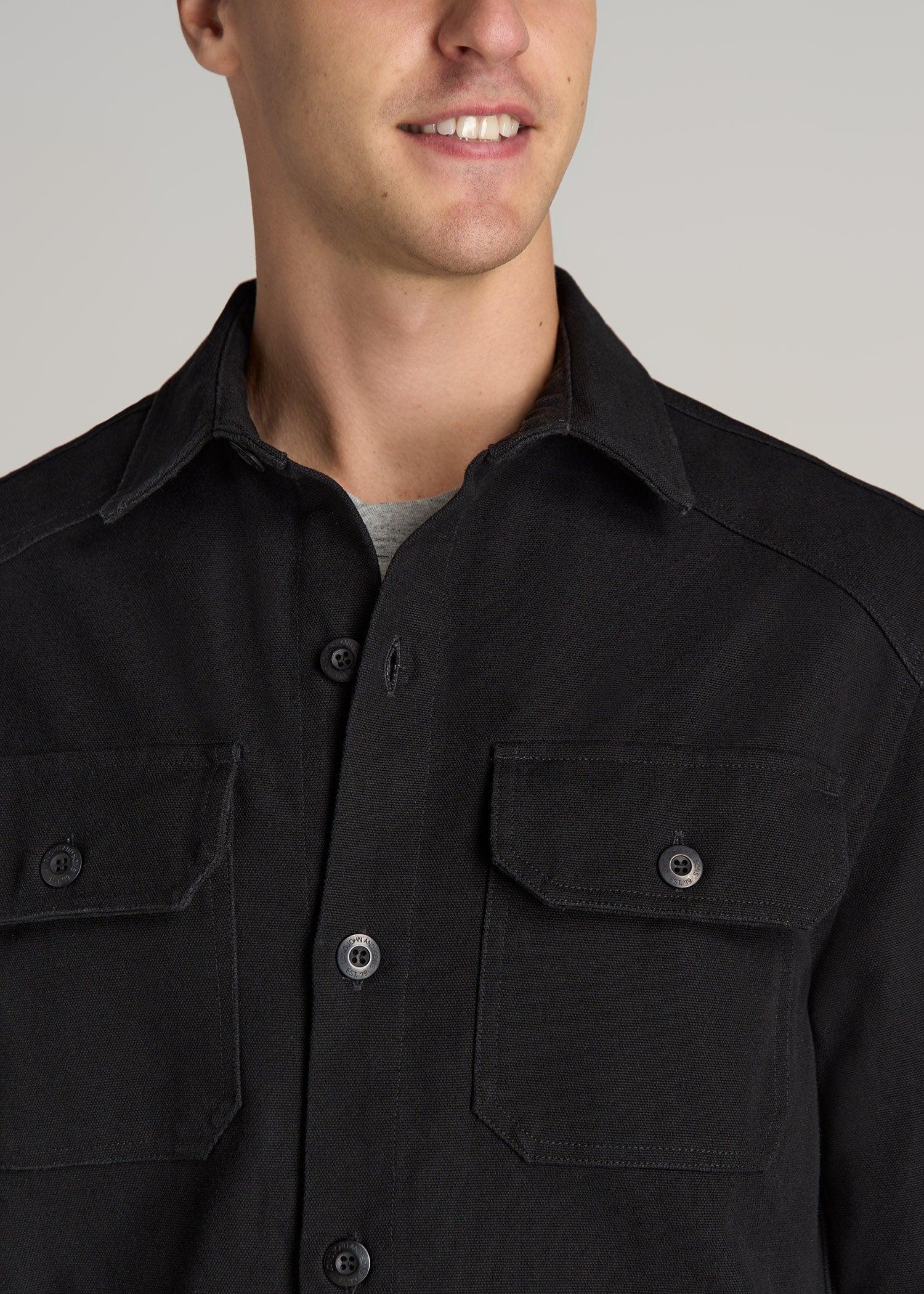 LJ&S Canvas Shirt Jacket for Tall Men in Black Product Image