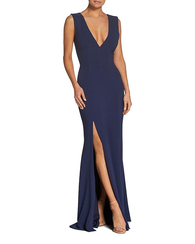 Dress the Population Sandra Crepe Plunge V-Neck Sleeveless Side Slit Gown Product Image