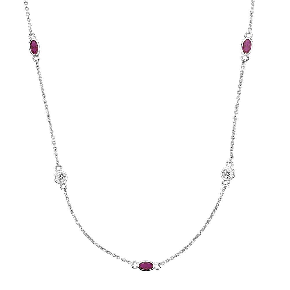 Gemminded Sterling Silver Lab-Created Ruby & Lab-Created White Sapphire Station Necklace, Women's, Size: 18" Product Image