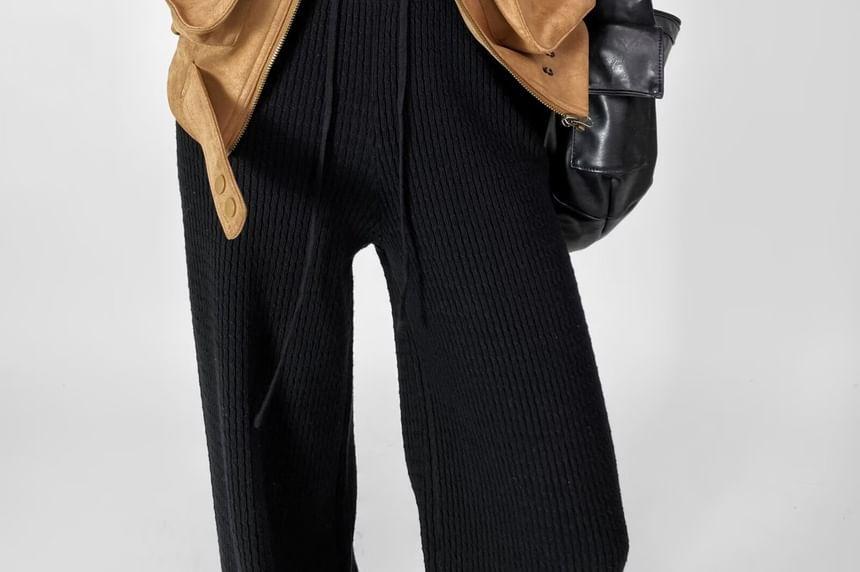 Collared Plain Panel Faux Suede Zip Jacket Product Image