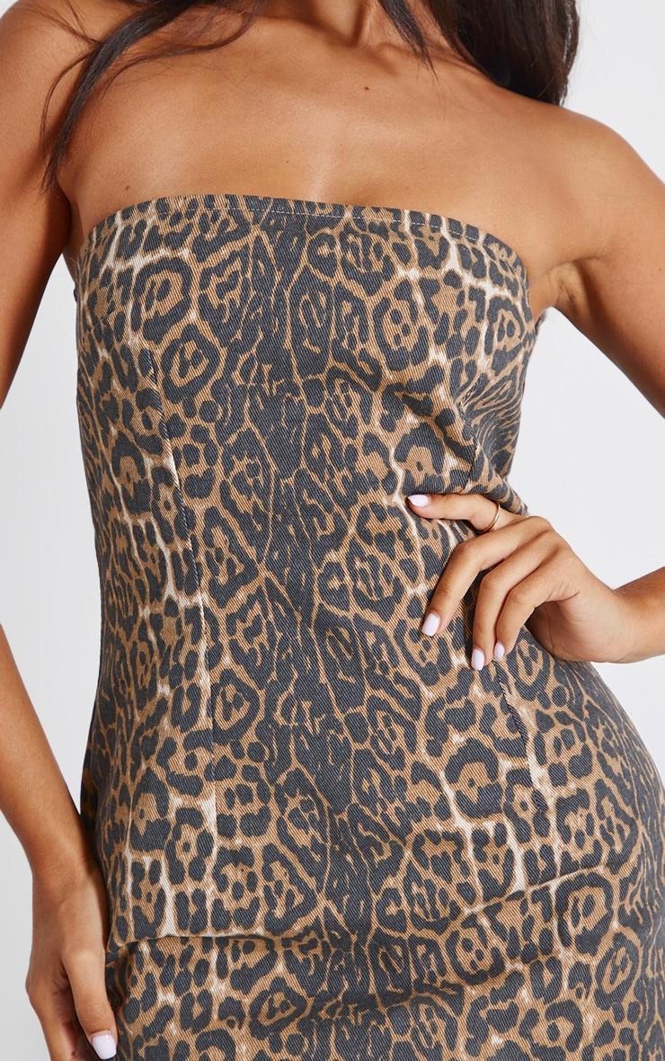 Petite Leopard Print Bandeau Denim Mini Dress Product Image