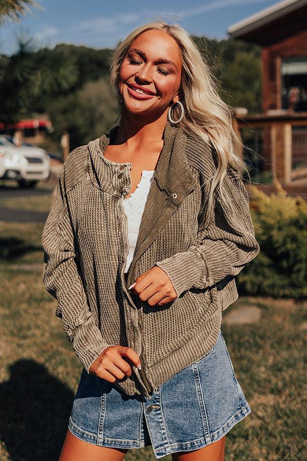 Autumn Vibes Waffle Knit Jacket In Olive Product Image