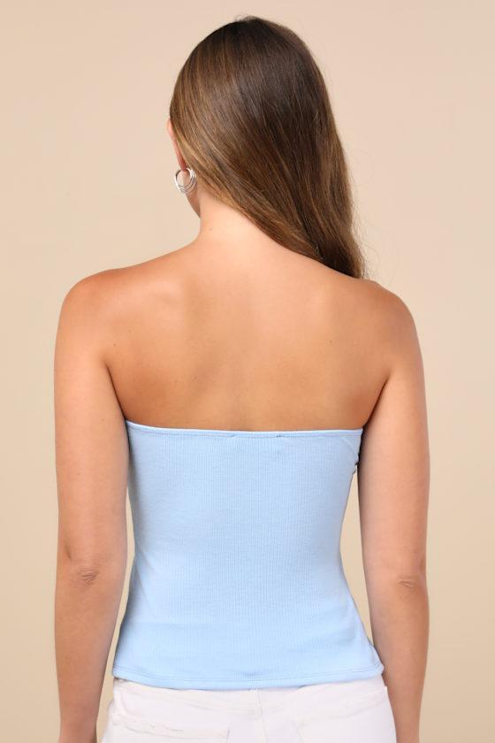 Anara Light Blue Ribbed Cutout Strapless Top Product Image