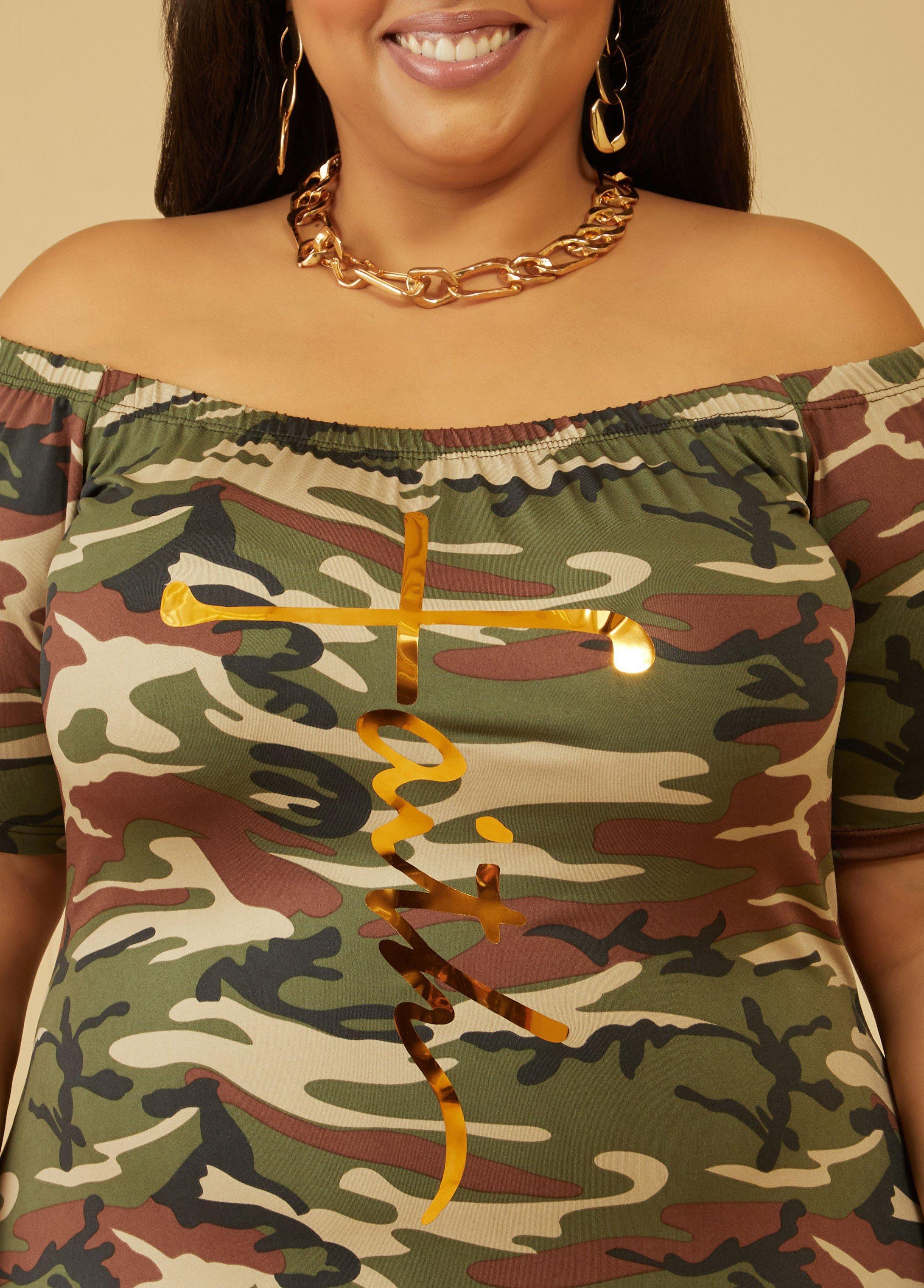 Faith Off The Shoulder Camo Dress Product Image