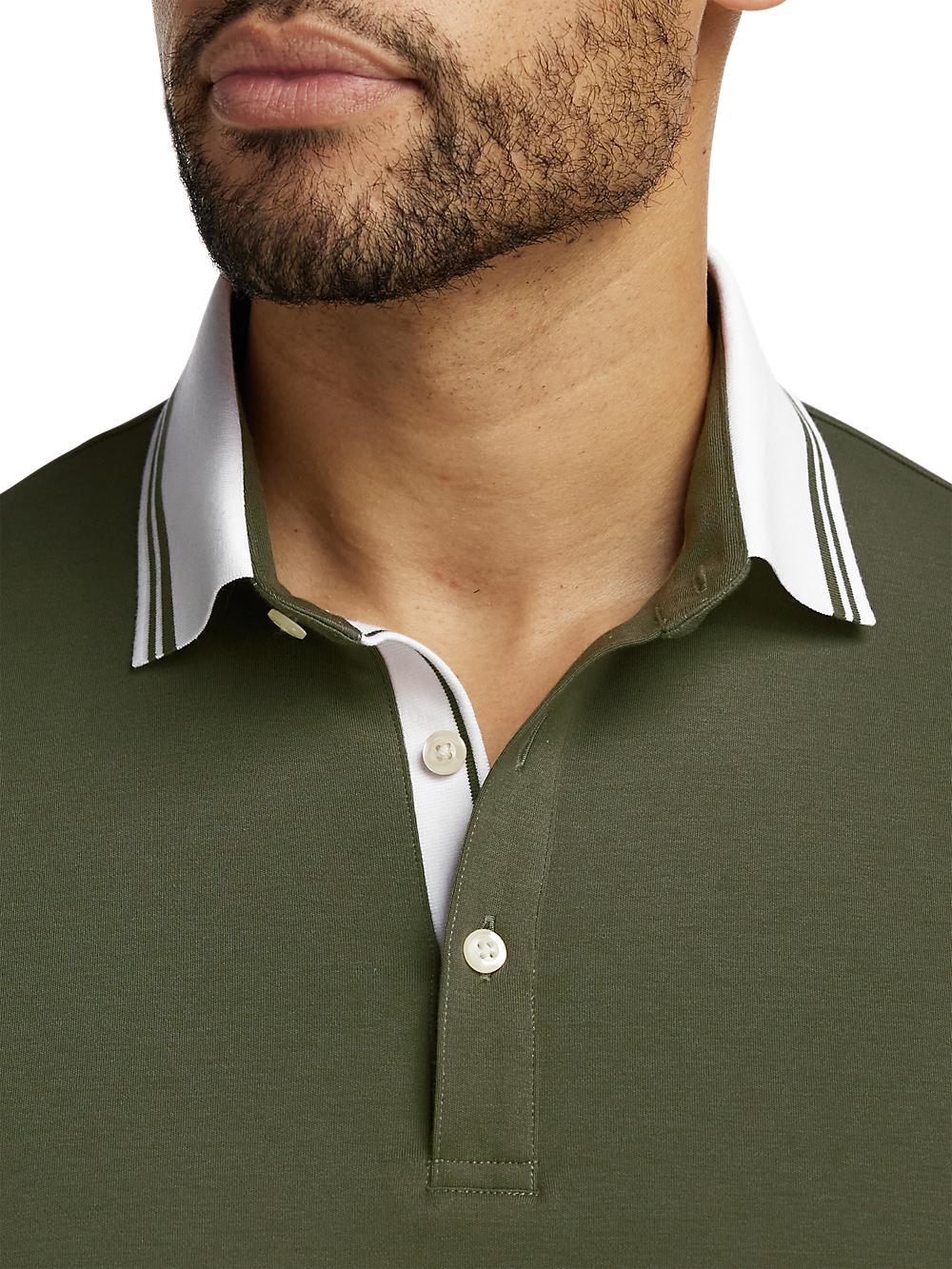 Cotton Three Button Polo - Olive Product Image