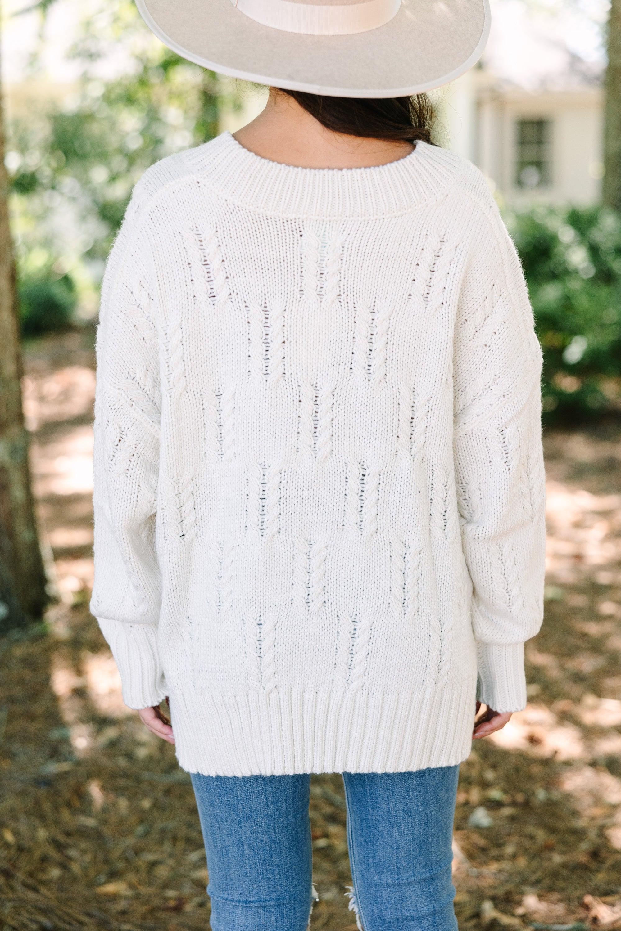 Run Don't Walk Cream White Cable Knit Sweater Female Product Image