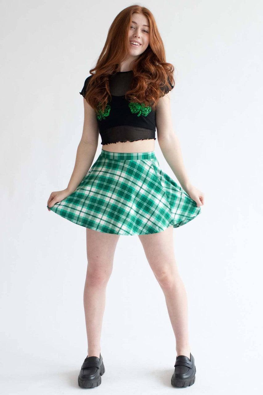 Green Plaid Skater Skirt Product Image