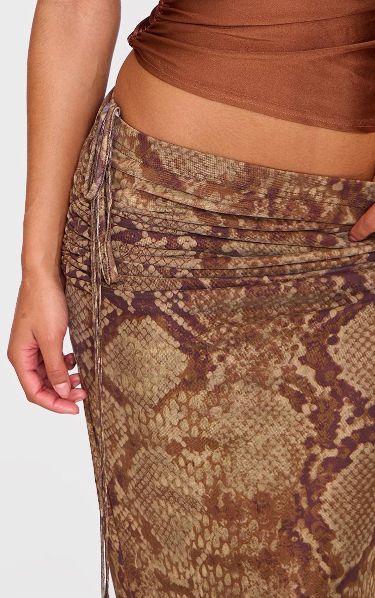 Brown Snake Print Ruched Side Maxi Skirt Product Image