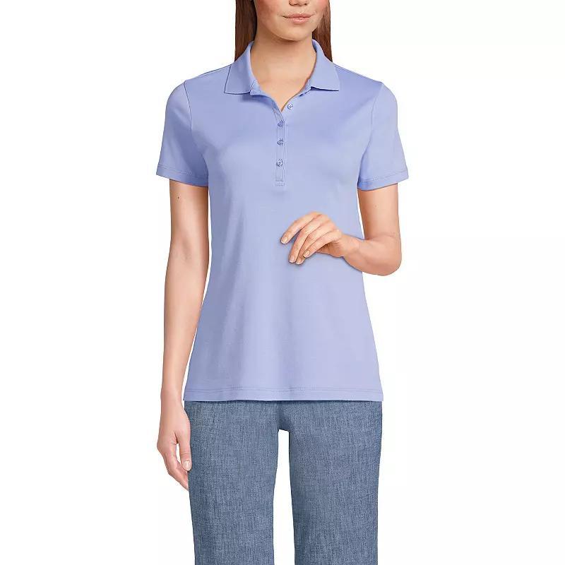 Petite Lands' End Supima Cotton Short Sleeve Polo Shirt, Women's, Size: Large Petite, White Field Floral Product Image
