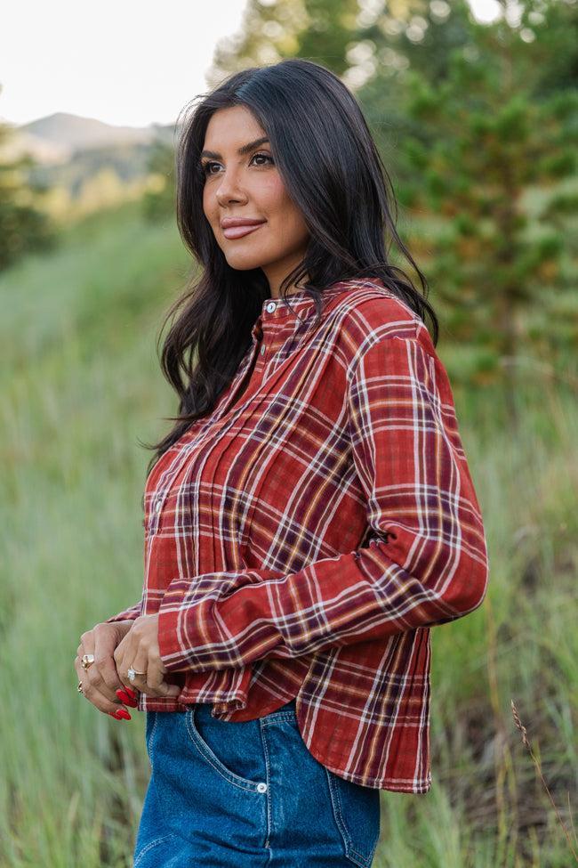 Most Wanted Rust Plaid Woven Blouse FINAL SALE Product Image
