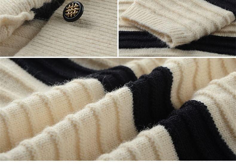 Crew Neck Striped Double-Breasted Crop Cardigan Product Image