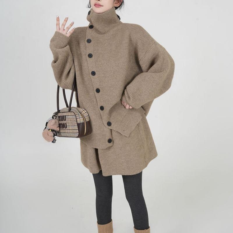 Set: Turtleneck Plain Cape + Mini A-Line Skirt Product Image
