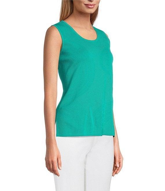 Ming Wang Scoop Neck Sleeveless Side Slit Knit Tank Top Product Image