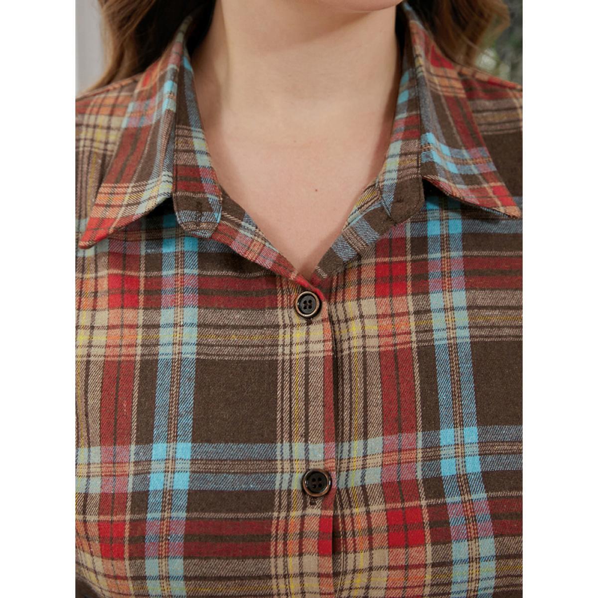 Plaid Plus Size Women Dailywear Midi Dress Pocket Slightly Stretchy Lantern Sleeve Long Sleeve Shirt Collar Pocket Belt Elegance Dresses BloomChic Product Image