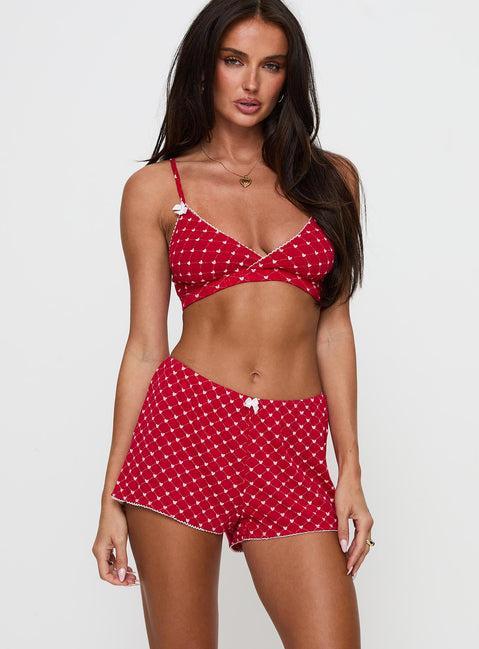 Slow Start Pointelle Sleep Short Red Product Image