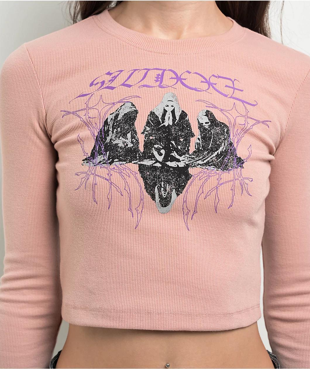 SWIXXZ Dark Castles Pink Long Sleeve Crop T-Shirt Product Image