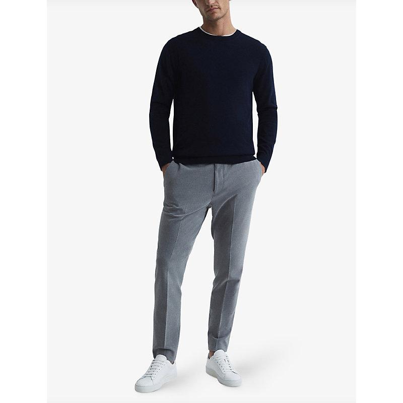 REISS Mens Navy Wessex Crewneck Merino-wool Jumper Product Image
