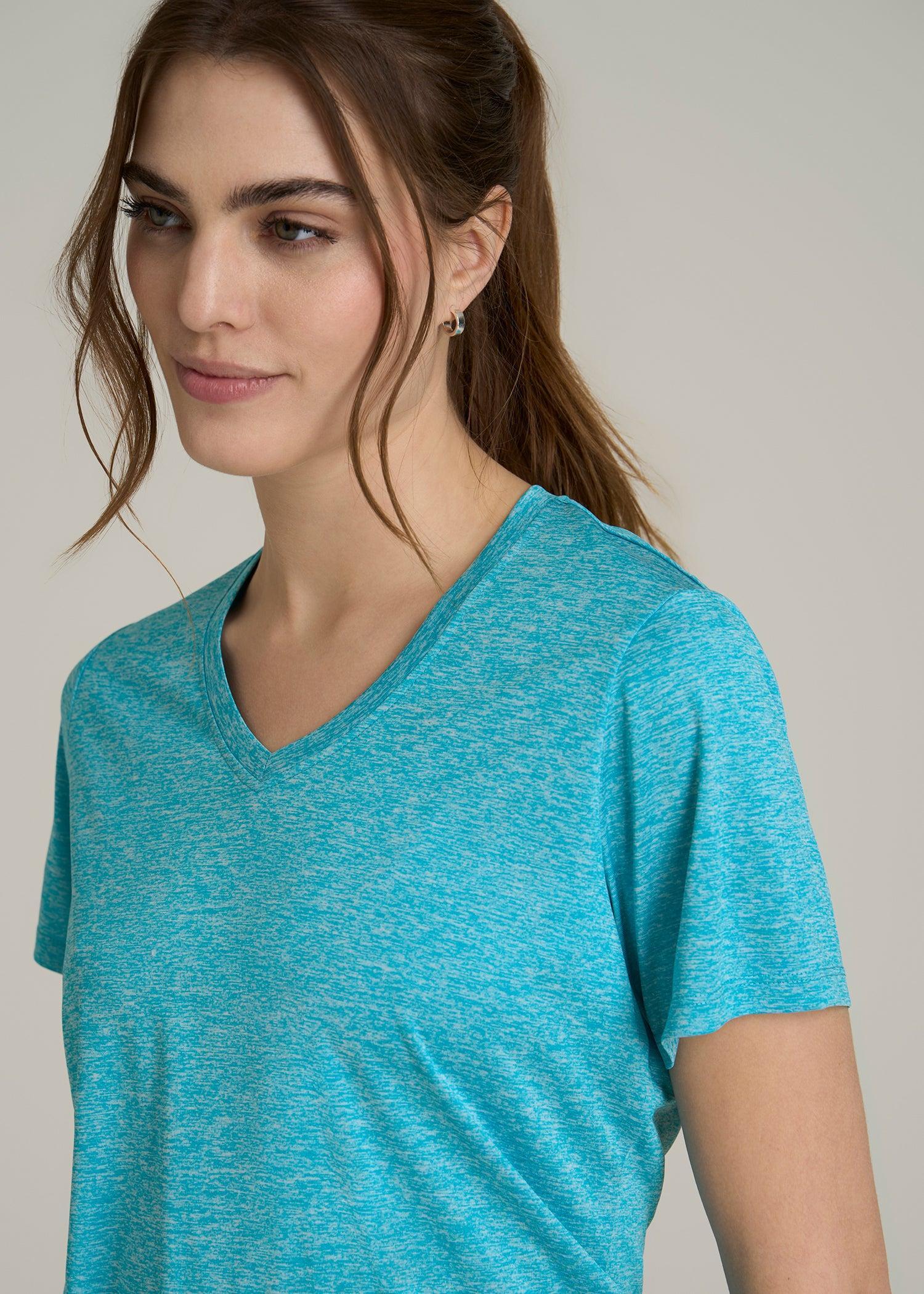 Short Sleeve Active V Neck T-Shirt for Tall Women in Scuba Blue Mix Product Image