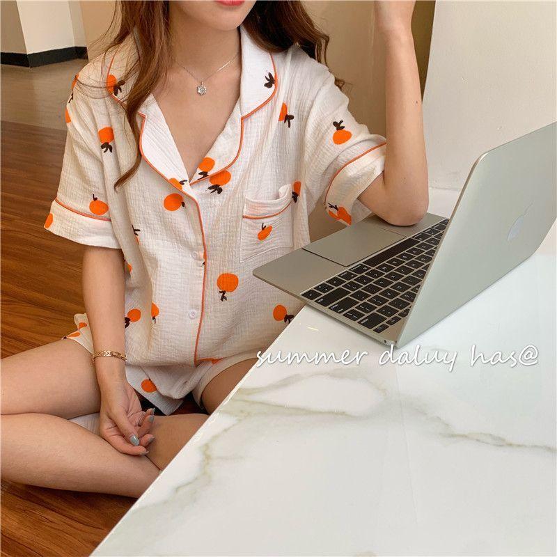 Pajama Set: Printed Short-Sleeve Top + Shorts Product Image