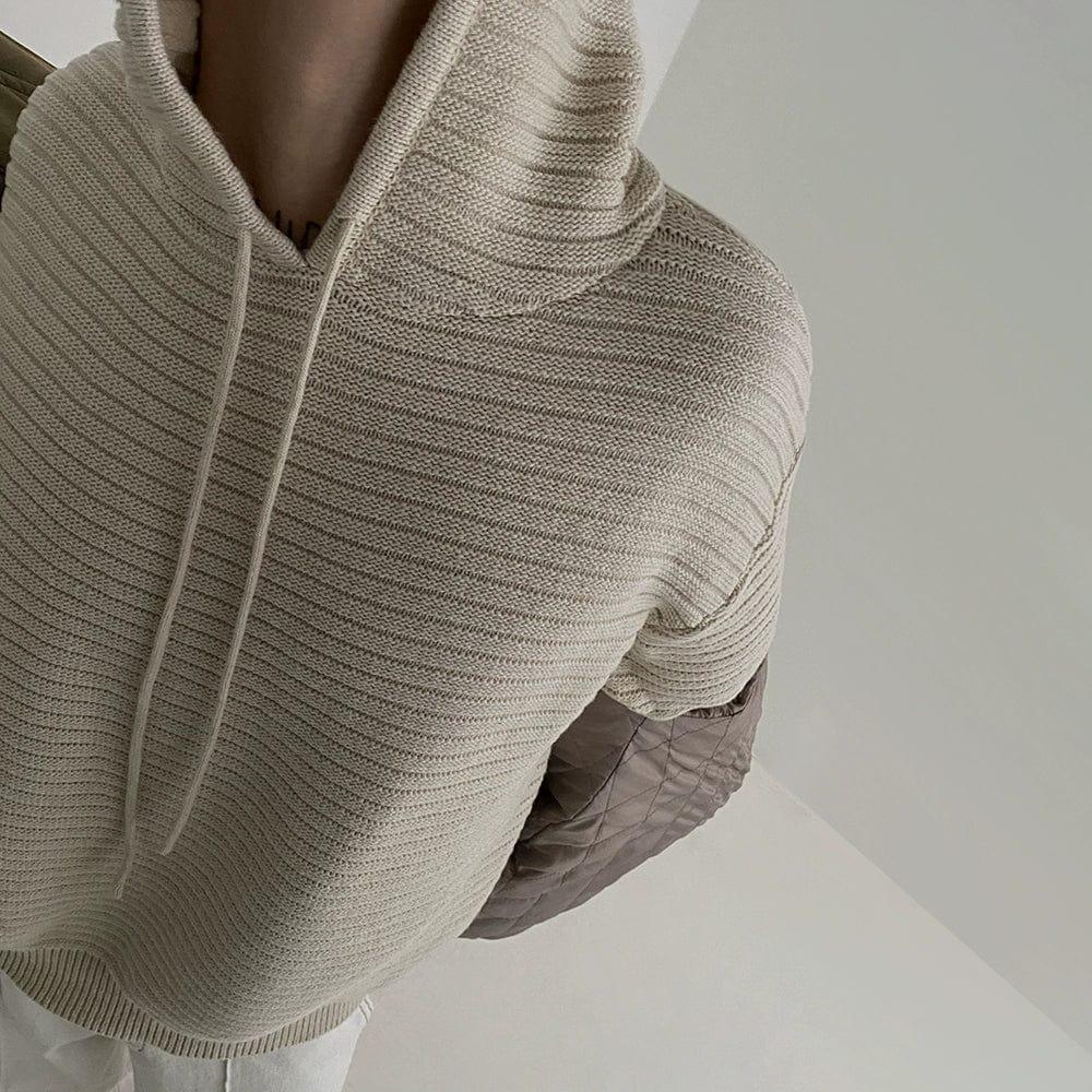 RT No. 10345 STRIPED KNITTED PULLOVER HOODIE Product Image