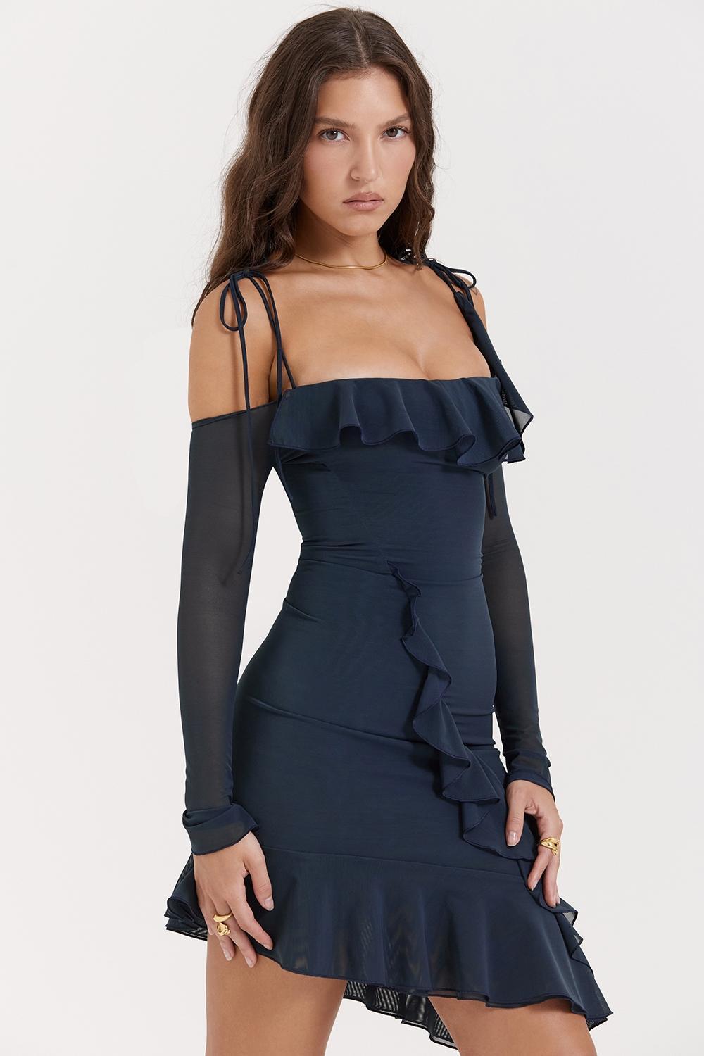 Kiki French Navy Ruffle Mini Dress Product Image