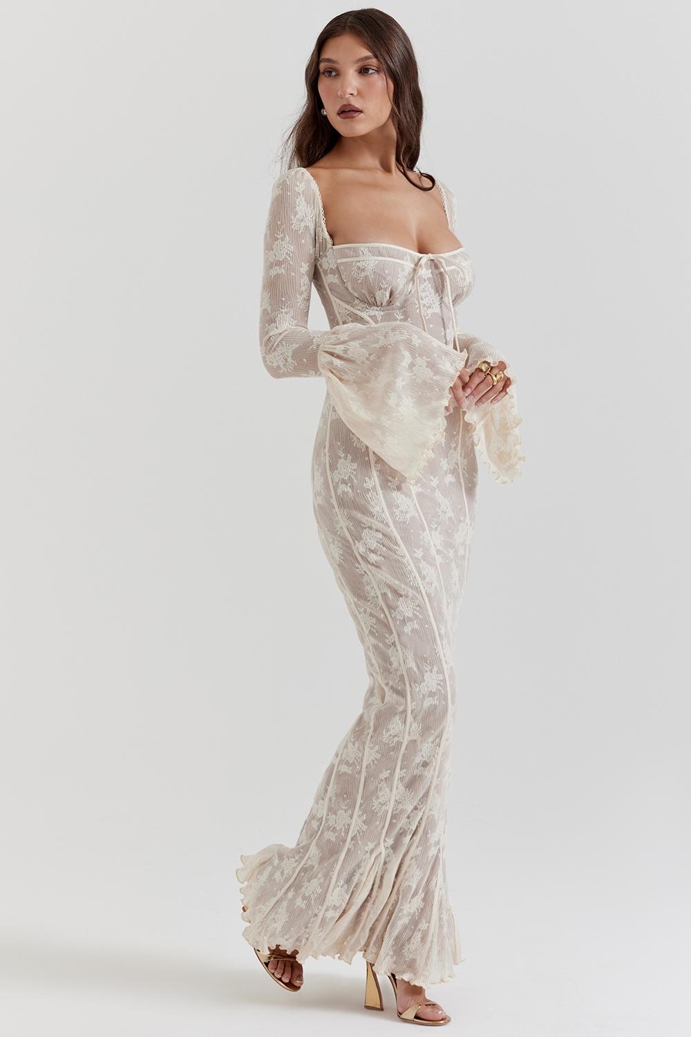 Delilah Vintage Cream Lace Maxi Dress Product Image