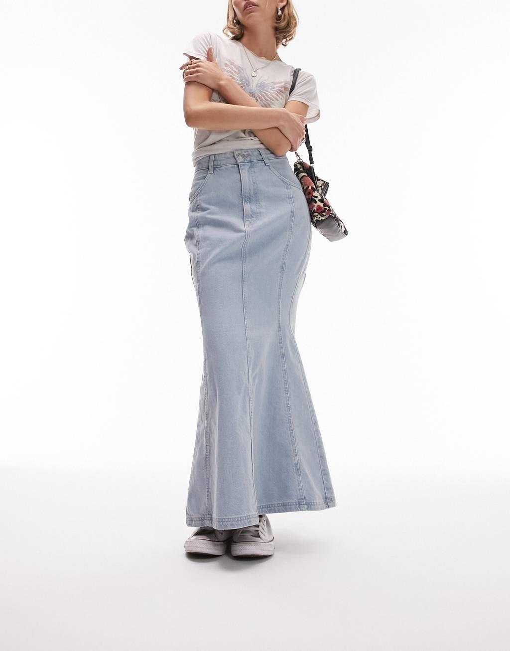 Topshop Petite high waist denim fishtail skirt Product Image