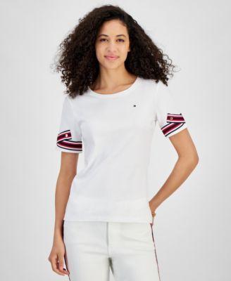 Tommy Hilfiger Global Short Sleeve Top (Scarlet) Women's Clothing Product Image