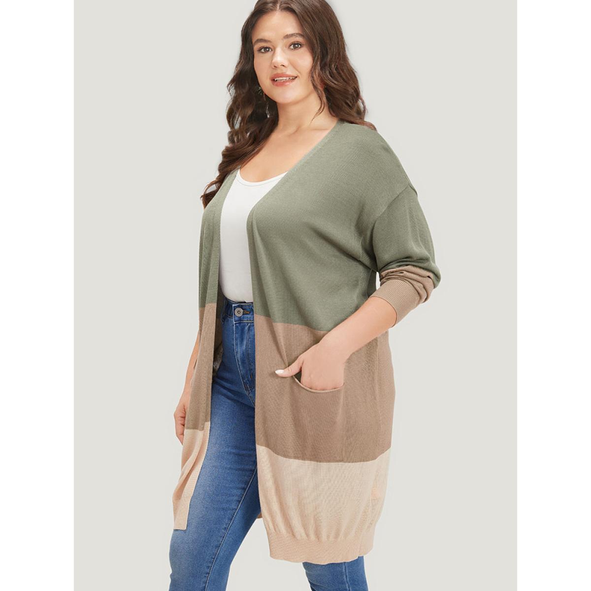 Plus Size Supersoft Essentials Colorblock Pocket Tunic Cardigan Sage Women Casual Loose Long Sleeve Everyday Cardigans BloomChic 30/6X Product Image