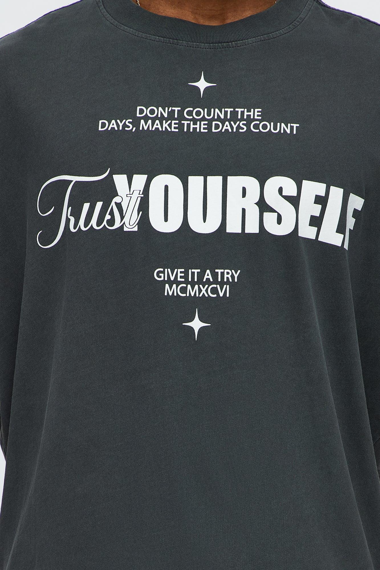 Trust Yourself Give It A Try Oversized Short Sleeve Tee - Black Wash Male Product Image