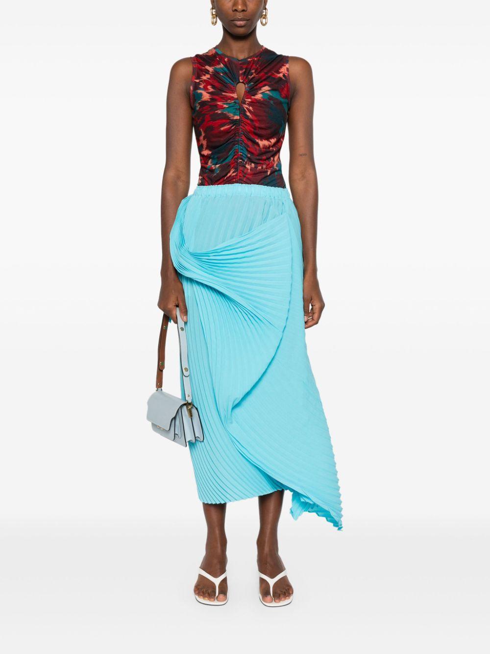 ULLA JOHNSON Gabi Cutout Ruched Printed Lyocell-jersey Top In Orange Product Image