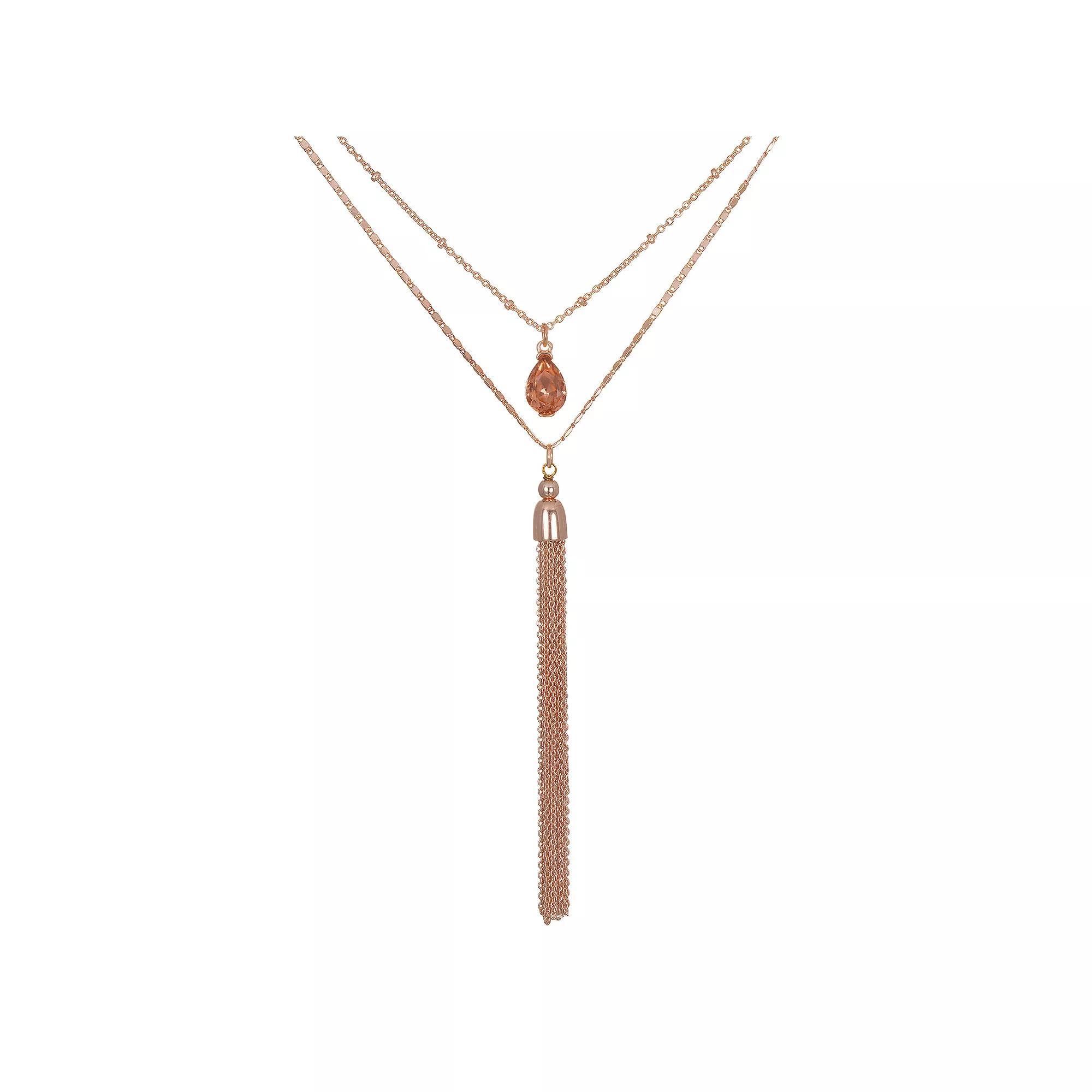 LC Lauren Conrad Simulated Crystal & Fringe Multi Strand Necklace, Women's Product Image