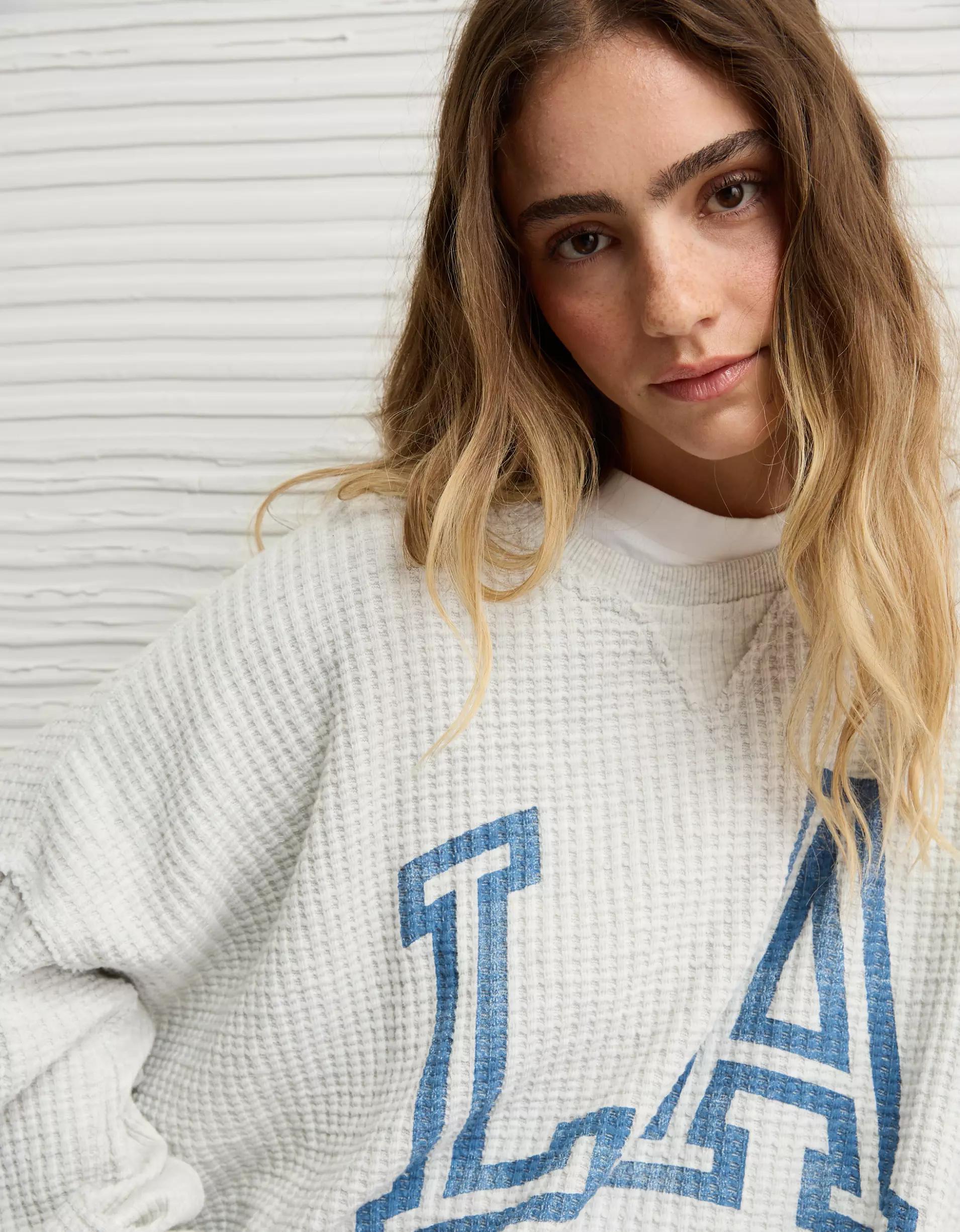 AE Big Hug Crew Neck Waffle Sweatshirt Product Image