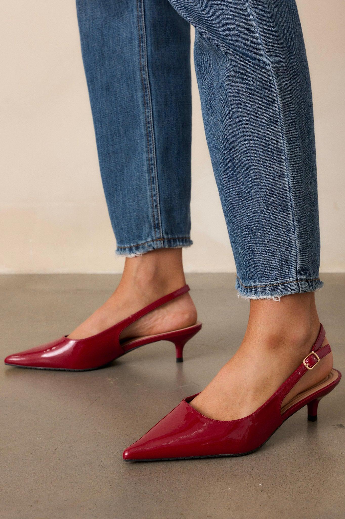 Celestial Dreams Burgundy Pointed-Toe Slingback Kitten Heels Product Image