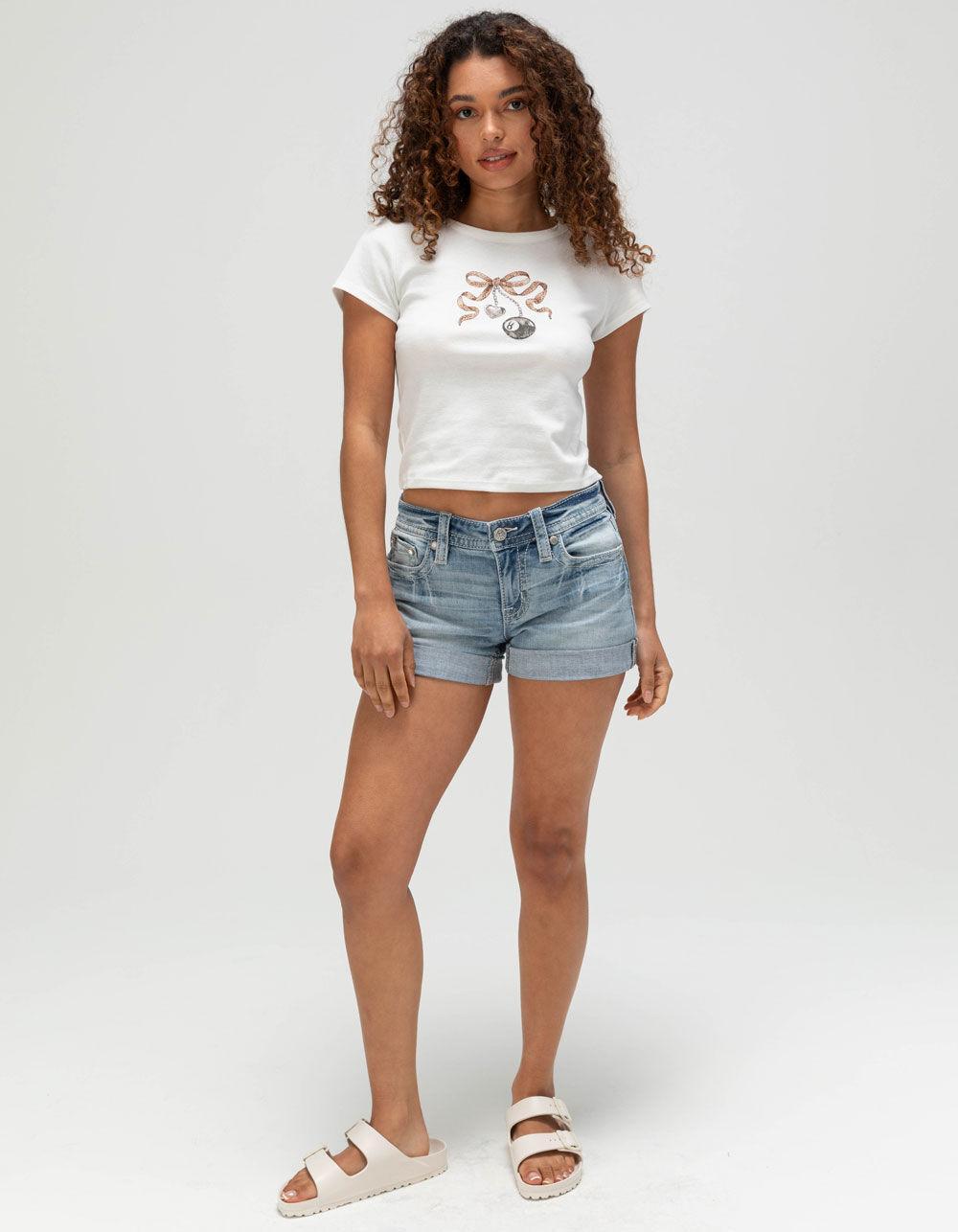 FULL TILT Bow Charm Womens Baby Tee - NATURAL Product Image