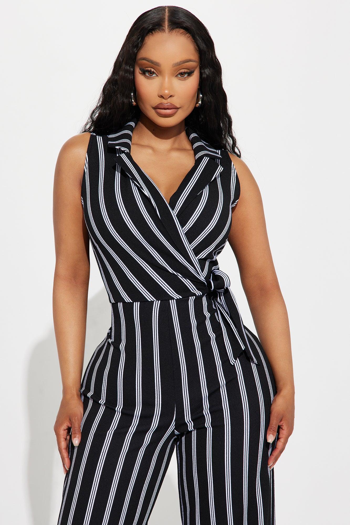 Leana Pinstripe Jumpsuit - Black/combo Product Image