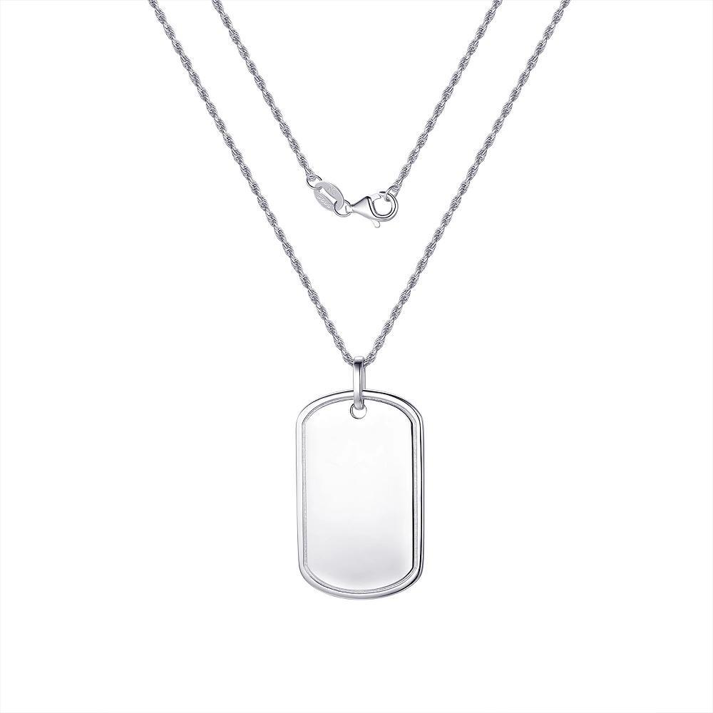 Argento Forte Men's Sterling Silver Polished Dog Tag Pendant Necklace, Size: 24" Product Image