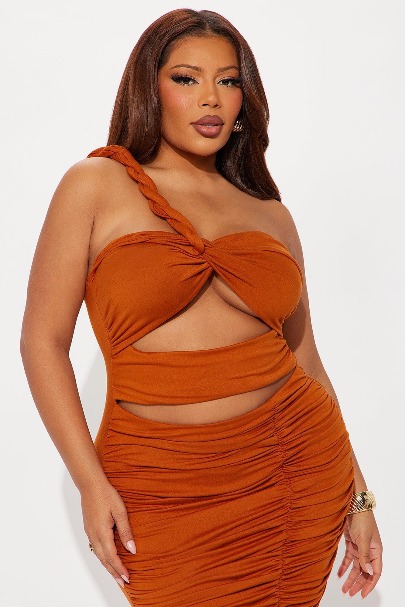 Latifa Ruched Twist Rope Midi Dress - Copper Product Image
